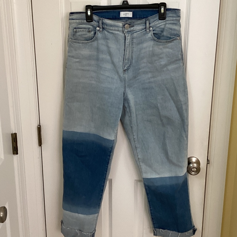LOFT Light Blue Jeans with Dark Blue Dip-Dye Panels